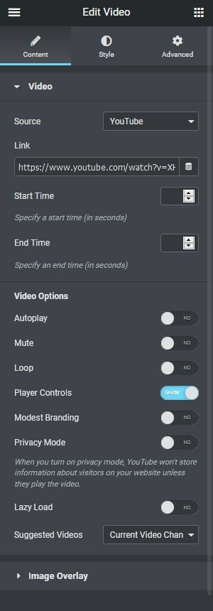 Edit Video Content Tab