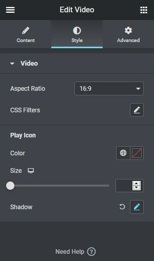 Video Content Style Tab